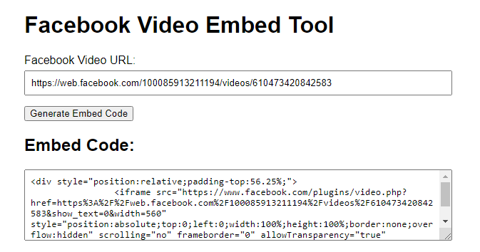 Facebook Video Embed Tool